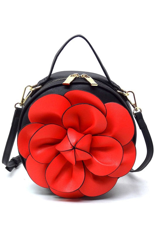 3D Flower Round Crossbody Bag (Faux Vegan Leather)