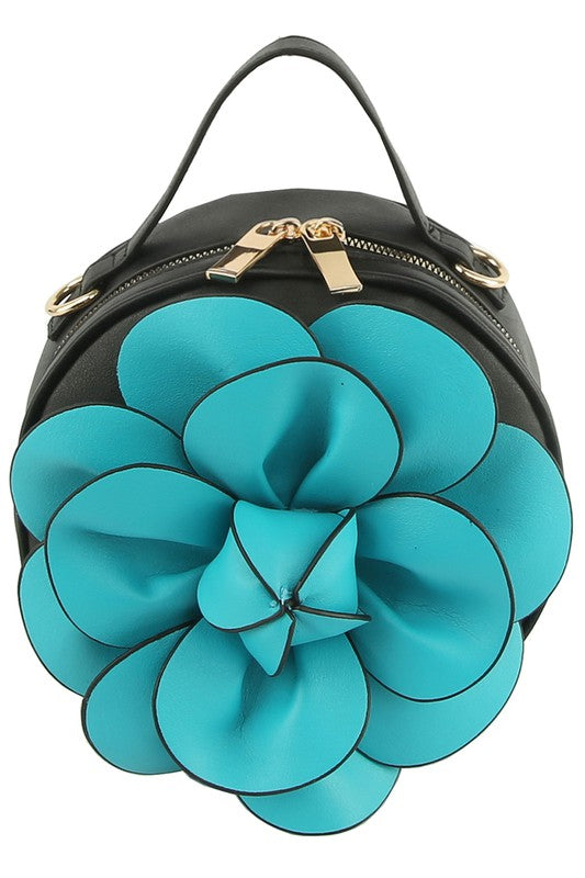 3D Flower Round Crossbody Bag (Faux Vegan Leather)