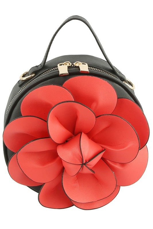 3D Flower Round Crossbody Bag (Faux Vegan Leather)