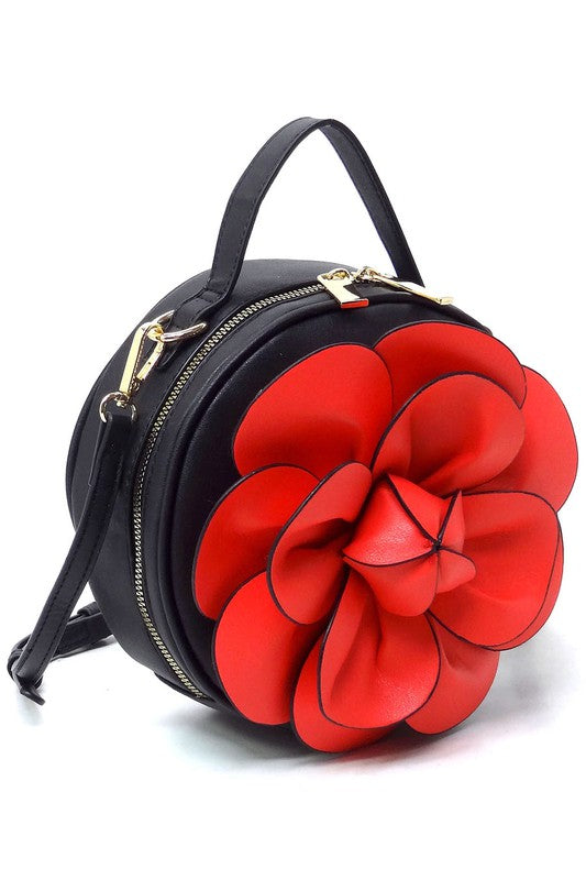 3D Flower Round Crossbody Bag (Faux Vegan Leather)