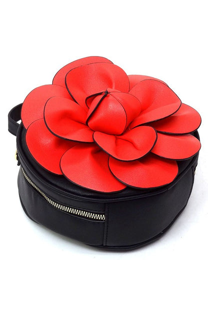 3D Flower Round Crossbody Bag (Faux Vegan Leather)