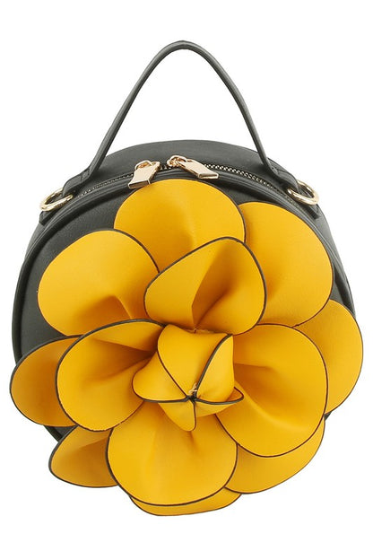 3D Flower Round Crossbody Bag (Faux Vegan Leather)