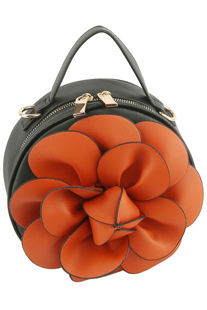 3D Flower Round Crossbody Bag (Faux Vegan Leather)