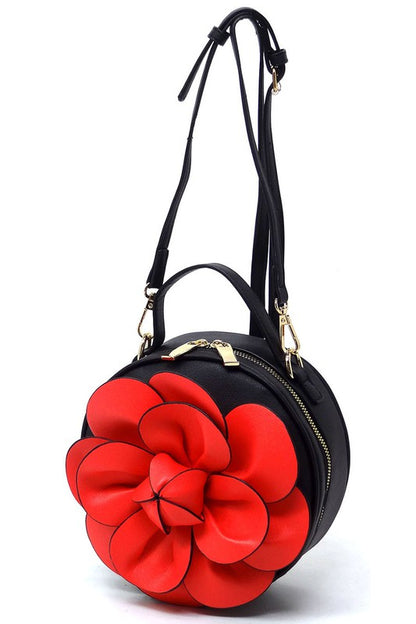 3D Flower Round Crossbody Bag (Faux Vegan Leather)