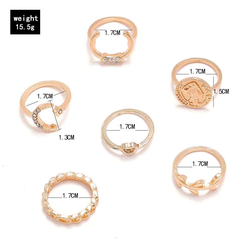 Match Sets Metal Diamond Love Moon Knuckle Ring 6-piece Set