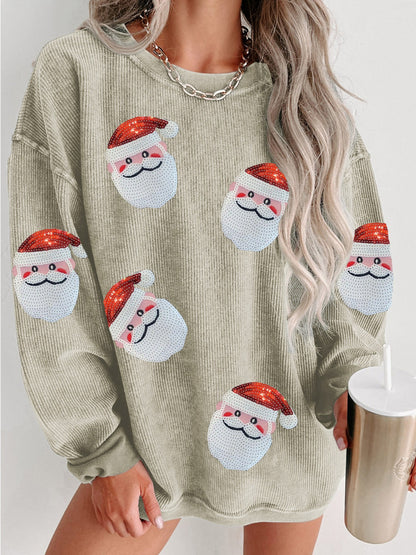 Sequin Santa Patch Ribbed Sweatshirt