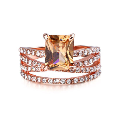 Simple Rose Gold Rhinestone Square Ring