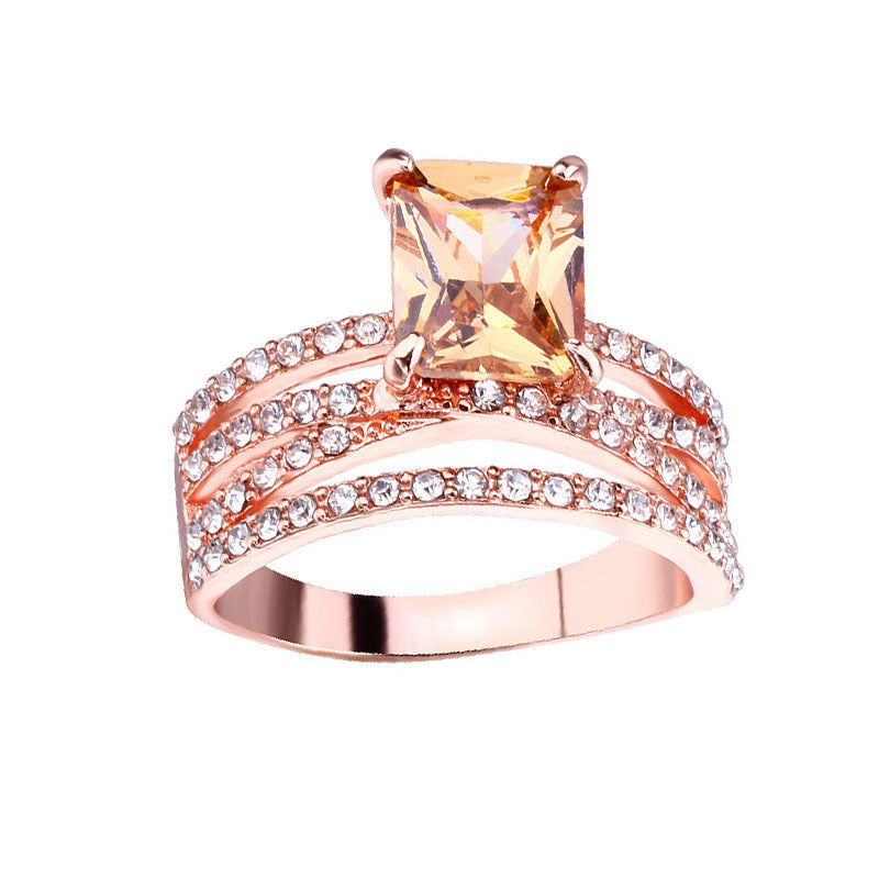 Simple Rose Gold Rhinestone Square Ring