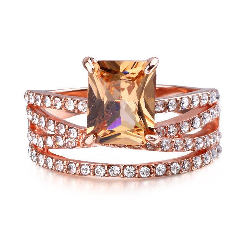 Simple Rose Gold Rhinestone Square Ring