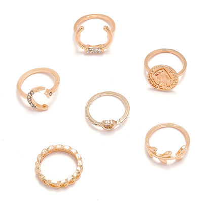 Match Sets Metal Diamond Love Moon Knuckle Ring 6-piece Set