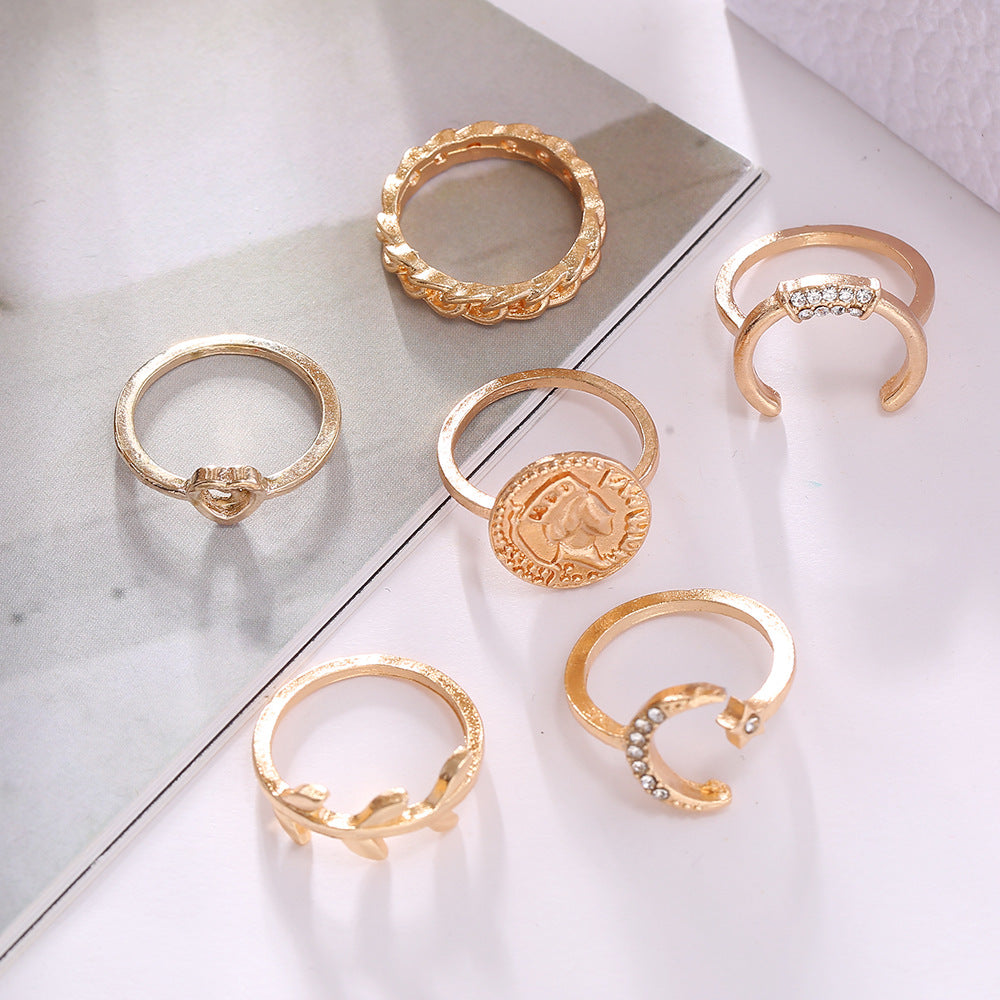 Match Sets Metal Diamond Love Moon Knuckle Ring 6-piece Set