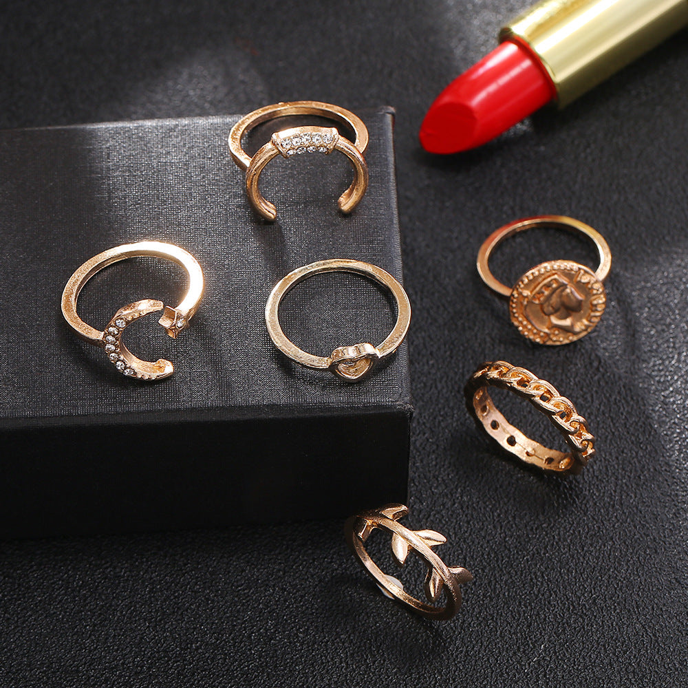 Match Sets Metal Diamond Love Moon Knuckle Ring 6-piece Set