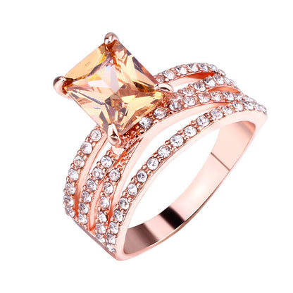 Simple Rose Gold Rhinestone Square Ring