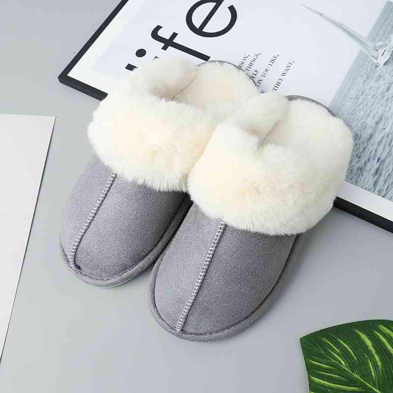 Faux Suede Center Seam Fur-lined Slippers