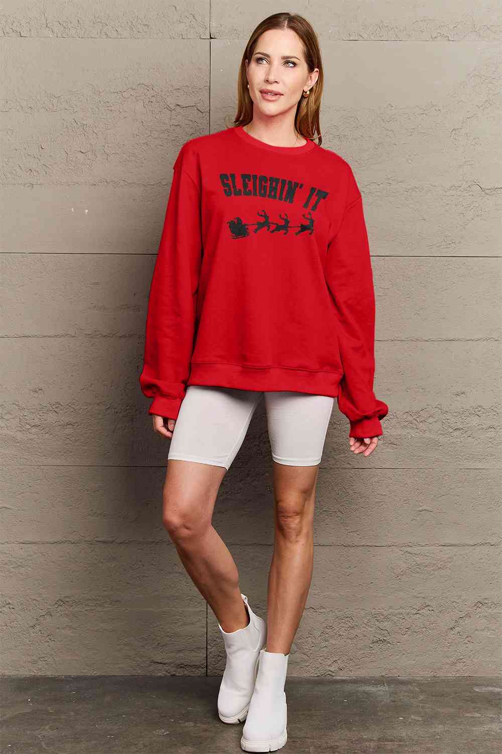 Simply Love Full Size SLEIGHIN' IT Graphic Sweatshirt