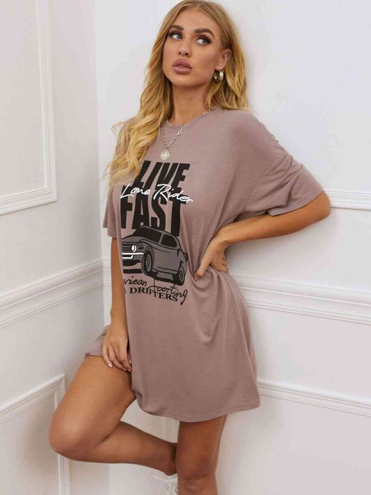 Printed Round Neck Half Sleeve T-Shirt Dress