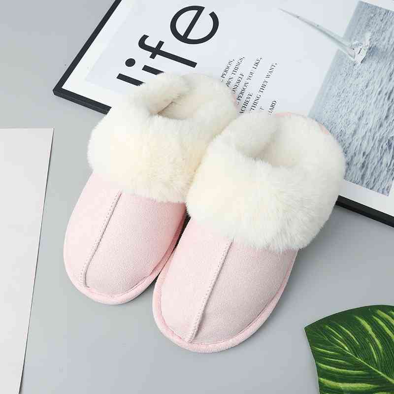 Faux Suede Center Seam Fur-lined Slippers