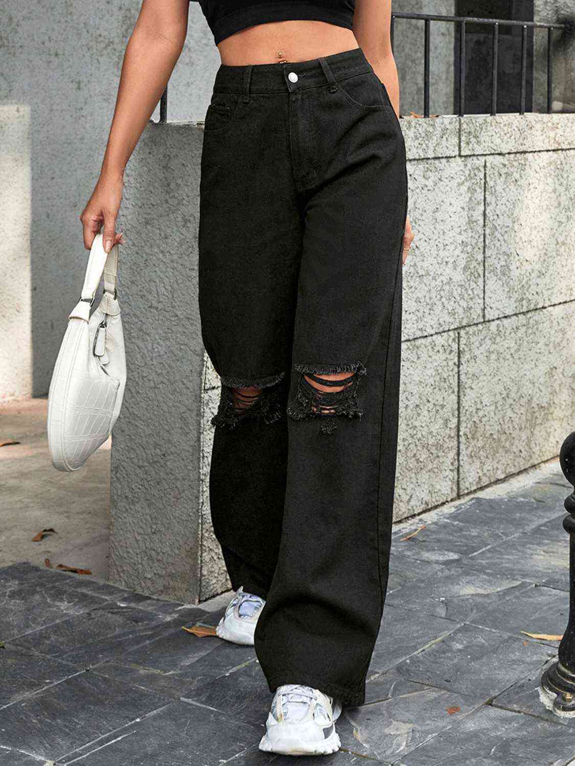 Distressed Wide Leg Jeans