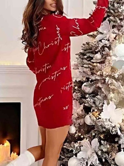 HRISTMAS Letter Print Tunic Sweater Dress