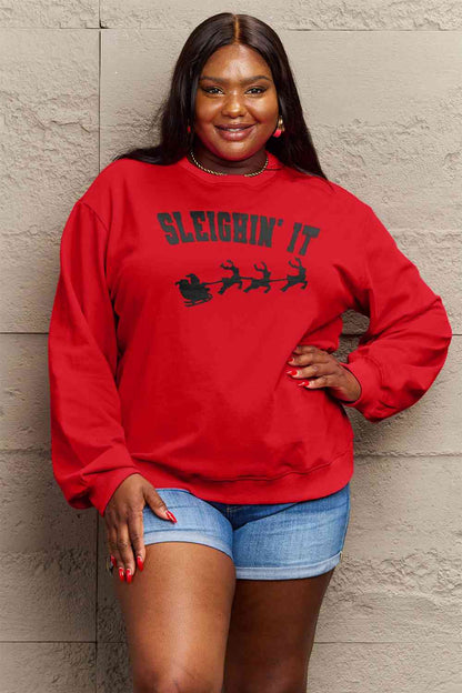 Simply Love Full Size SLEIGHIN' IT Graphic Sweatshirt