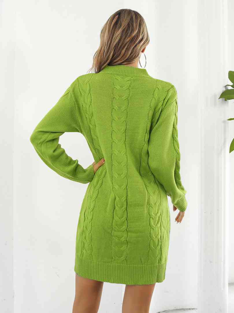 Green Cable Knit Sweater Dress