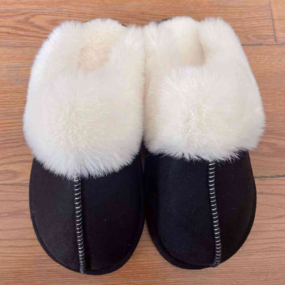 Faux Suede Center Seam Fur-lined Slippers