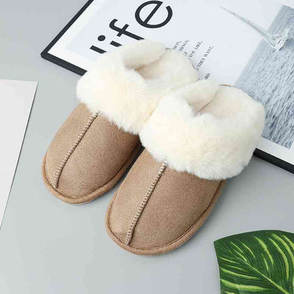 Faux Suede Center Seam Fur-lined Slippers