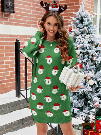 Round Neck Dropped Shoulder Sweater Dress