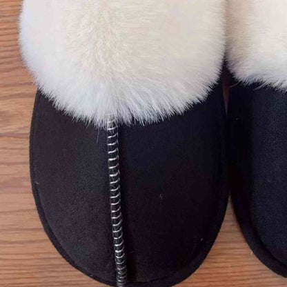 Faux Suede Center Seam Fur-lined Slippers