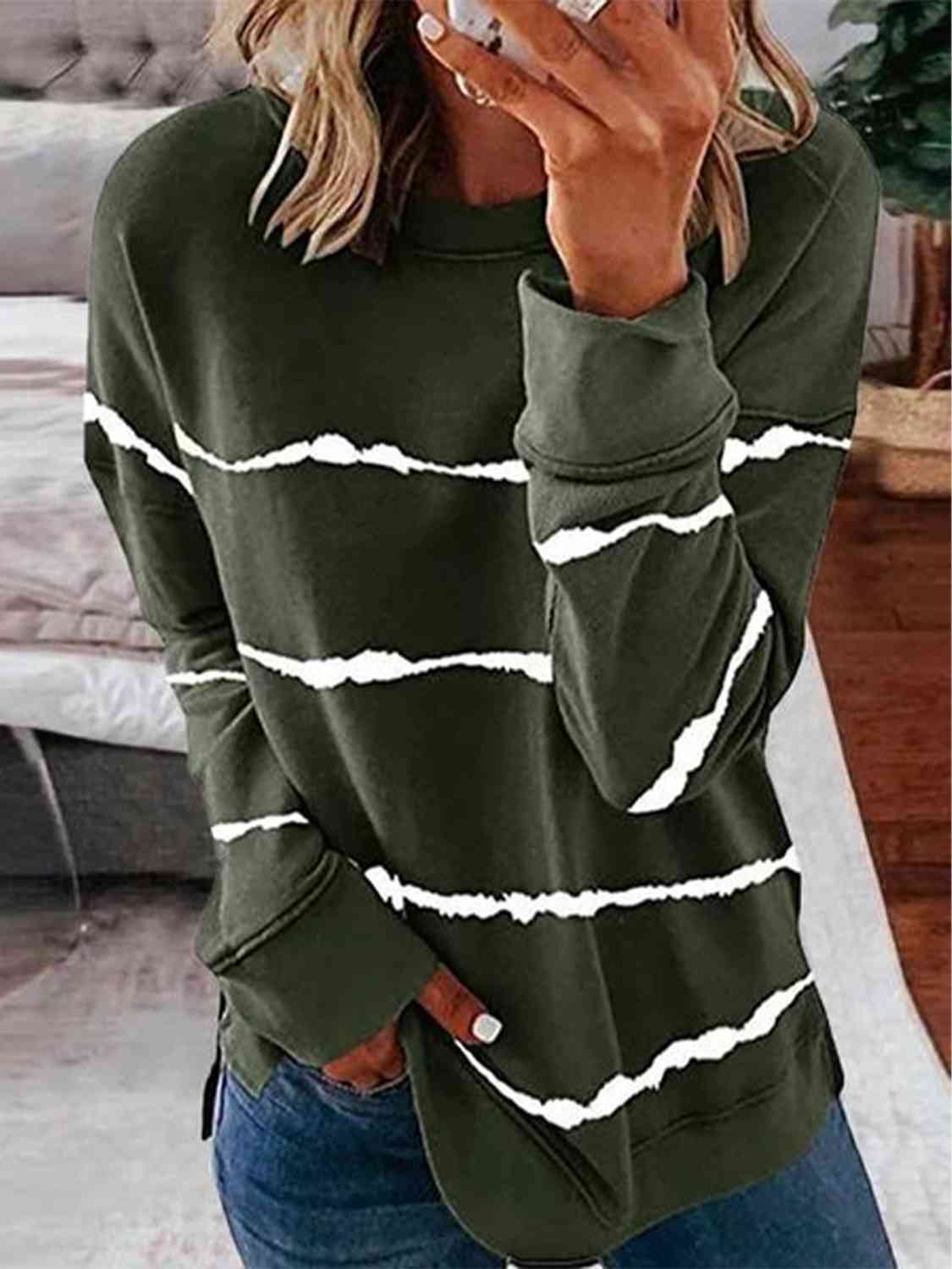 Striped Round Neck Sweatshirt