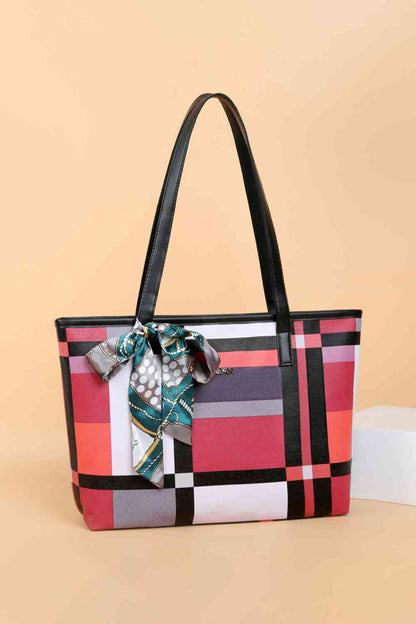 Adored Color Block Tie Detail PU Leather Tote Bag