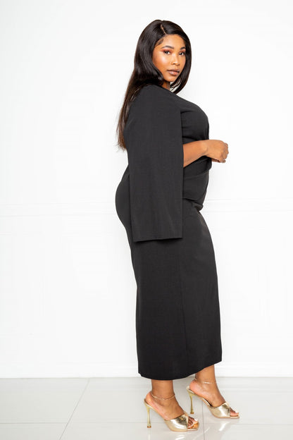 Black Cape Sleeve Dress With know Detail