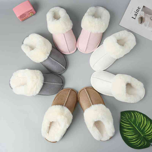 Faux Suede Center Seam Fur-lined Slippers