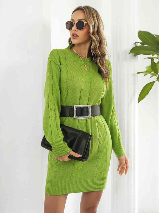 Green Cable Knit Sweater Dress