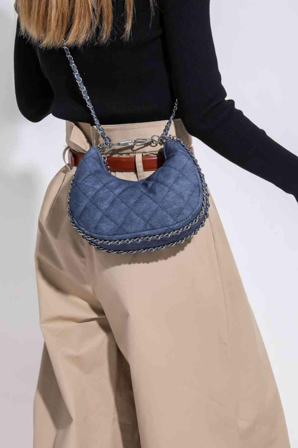 PU Leather Handbag with Chain Detail