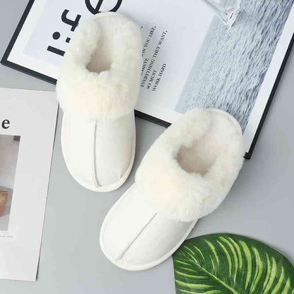 Faux Suede Center Seam Fur-lined Slippers