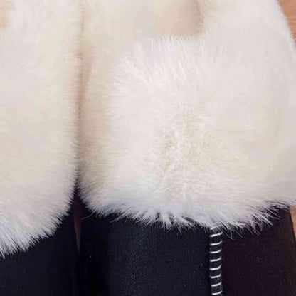 Faux Suede Center Seam Fur-lined Slippers