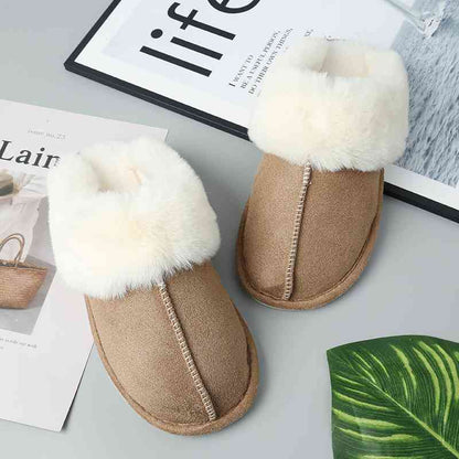 Faux Suede Center Seam Fur-lined Slippers