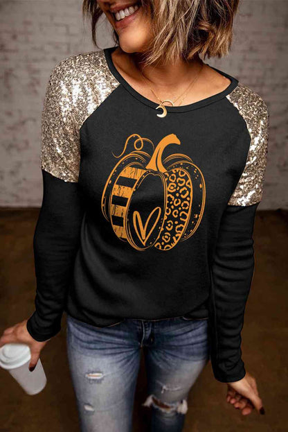 Pumpkin Graphic Sequin T-Shirt