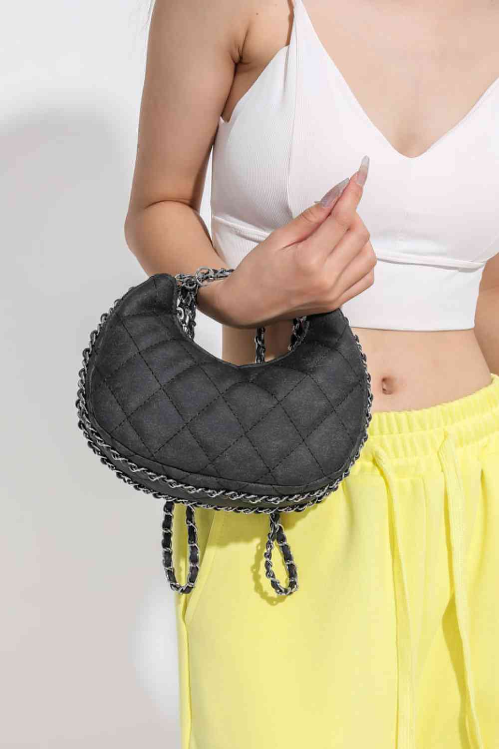 Black tufted PU leather handbag