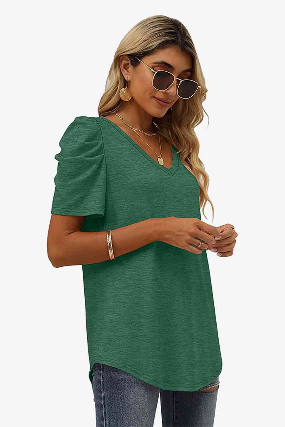 V-Neck Puff Sleeve Tee