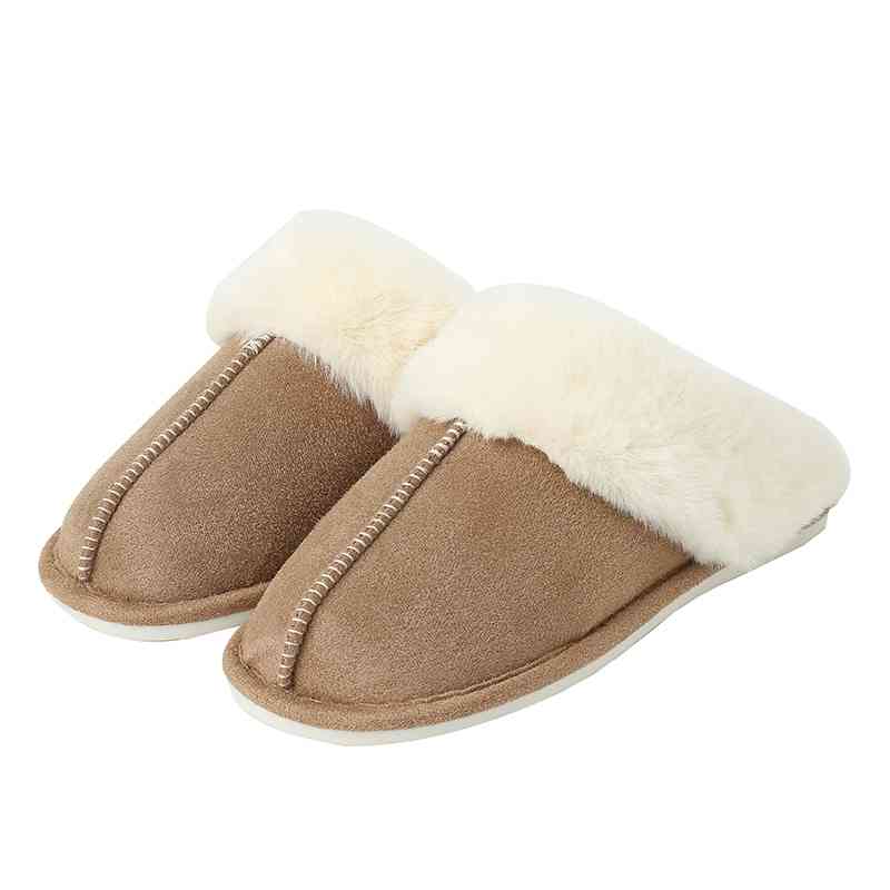 Faux Suede Center Seam Fur-lined Slippers