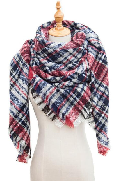 Plaid Raw Hem Polyester Scarf